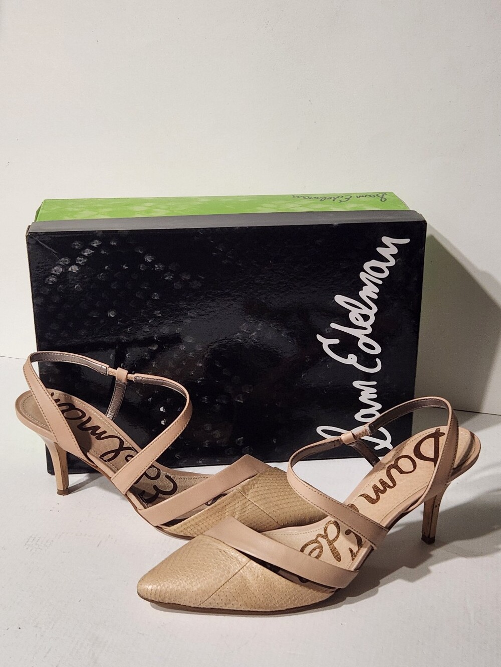 Sam Edelman Othello Nude Snake Leather Pointed Toe Slingback Pump Heels Size 7.5
